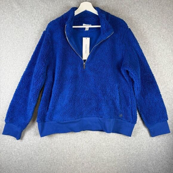 Calvin Klein Womens Size Large Half Zip Fleece Jacket Admiral Blue Pullover NWT - Picture 1 of 8